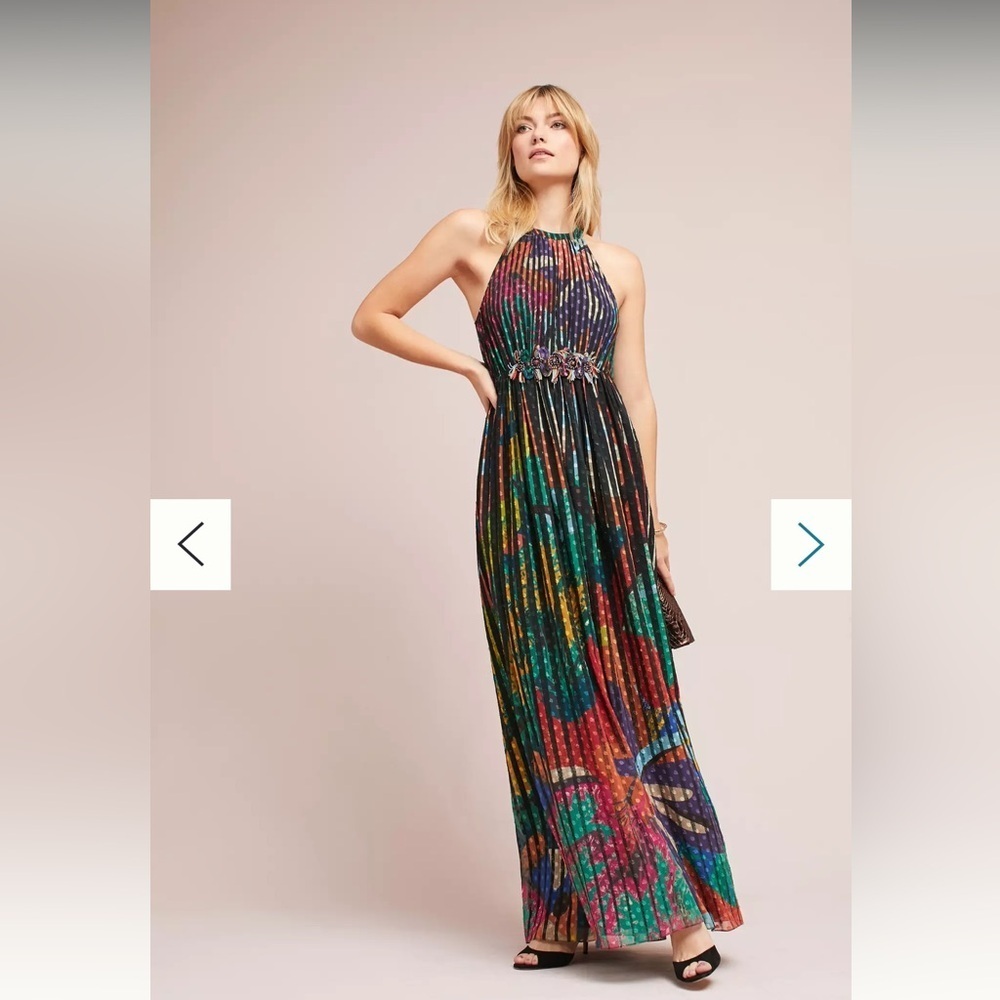 Anthropologie Geisha Designs Kalinka Multicolor Halter Maxi Dress Size 0